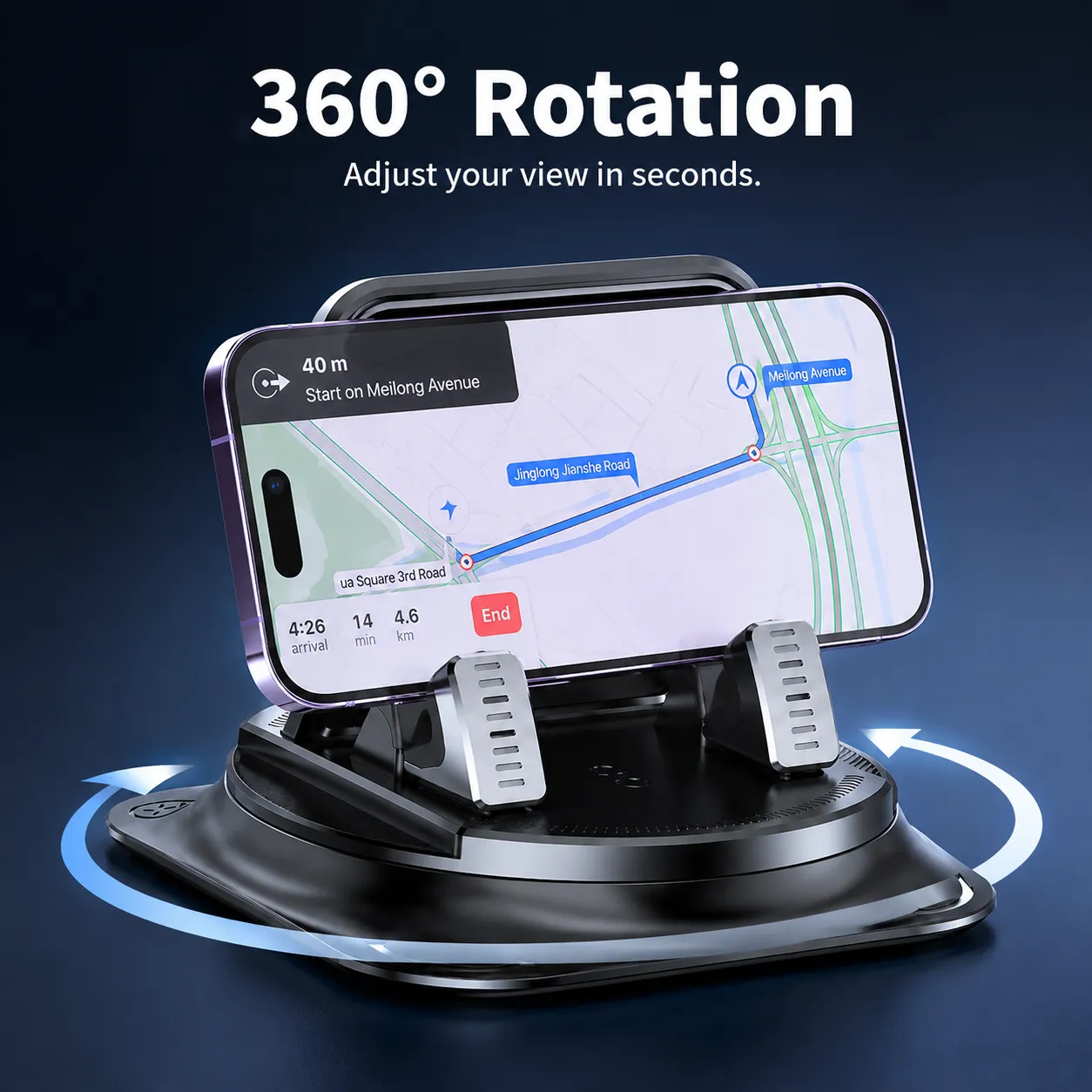 360° Car Phone Holder — Suction Cup Dashboard Mount, iPhone & Android